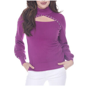 Women's Mock Neck Purple Sweater Studded Cutout Top Size M Black Rain+Rose NWT